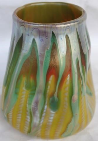 Signed Loetz Art Glass Vase with Pinched Sides