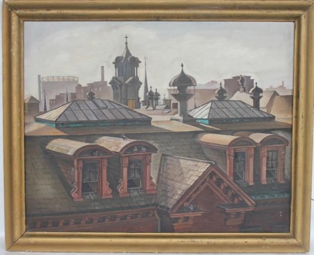 Rooftop Scene Oil Painting